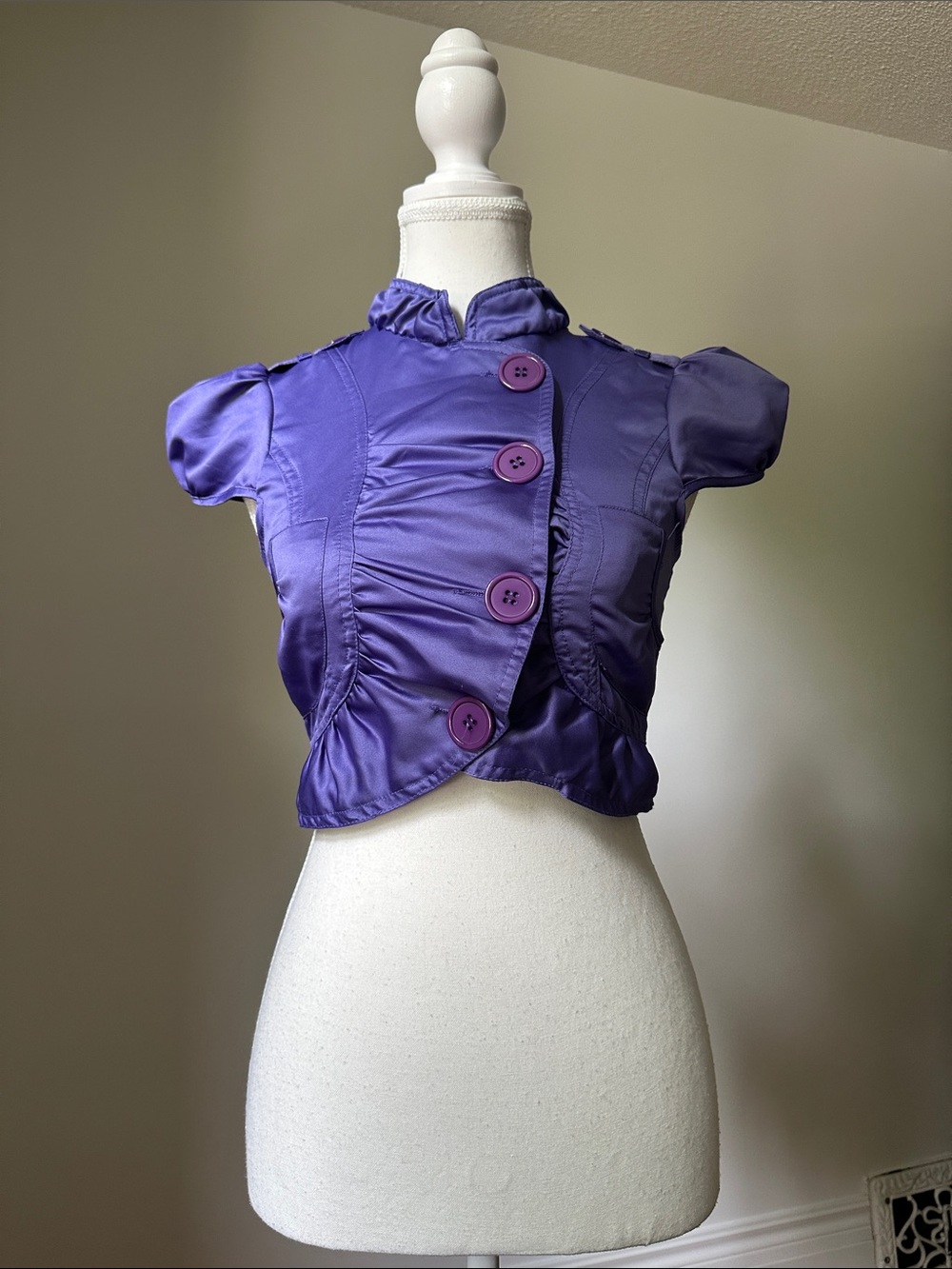 SWS Y2K Purple Cropped Short Puff Sleeve Skater Punk High Neck Jacket Small